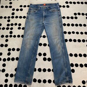 Wrangler Jeans Cowboy Cut Bootcut Mens 33x34 13MWZ Faded Distressed Denim Rodeo